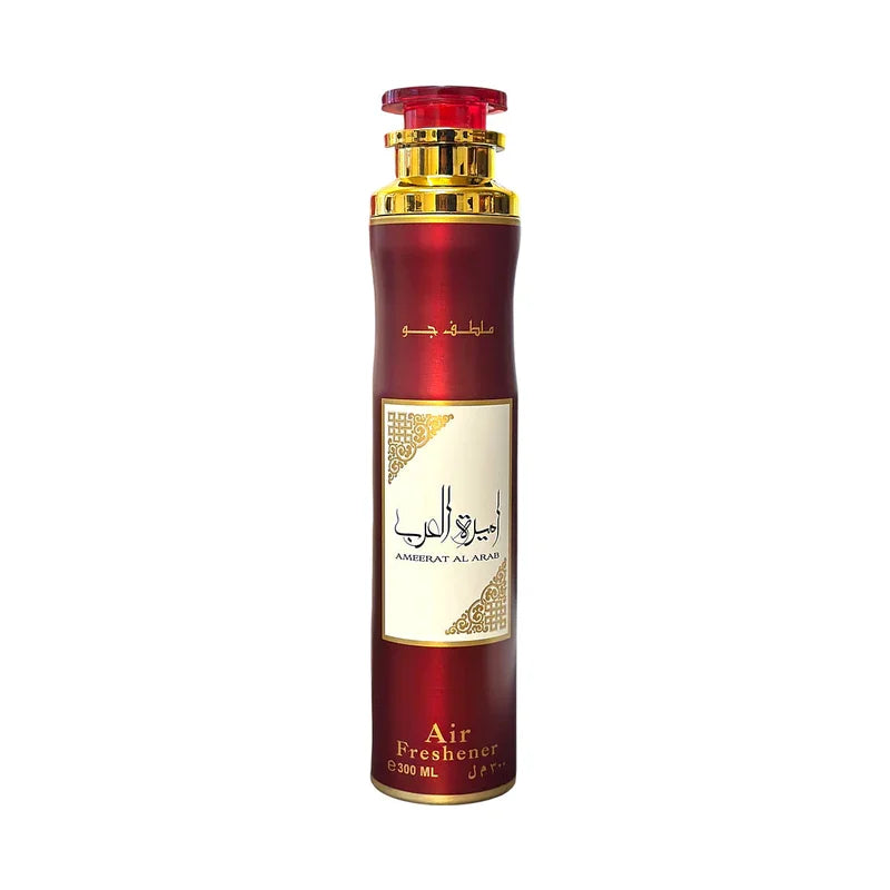 Désodorisant d'ambiance Ameerat Al Arab en flacon rouge et doré de 300 ml