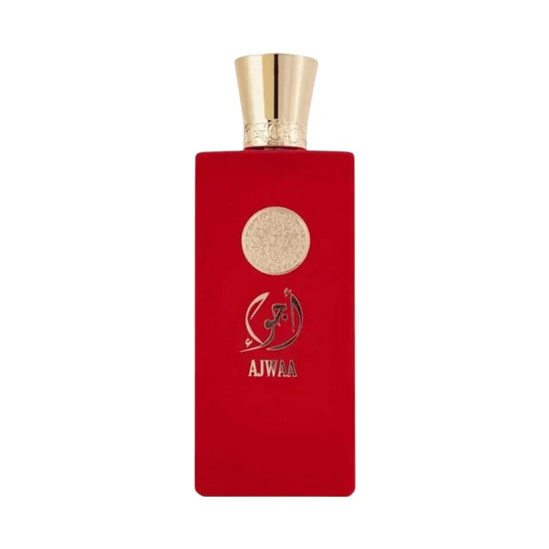 Flacon de parfum rouge Ajwaa avec bouchon doré élégant
