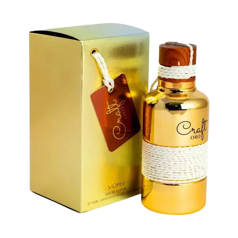 Parfum Craft Oro en flacon doré luxueux avec son coffret cadeau et étiquette élégante