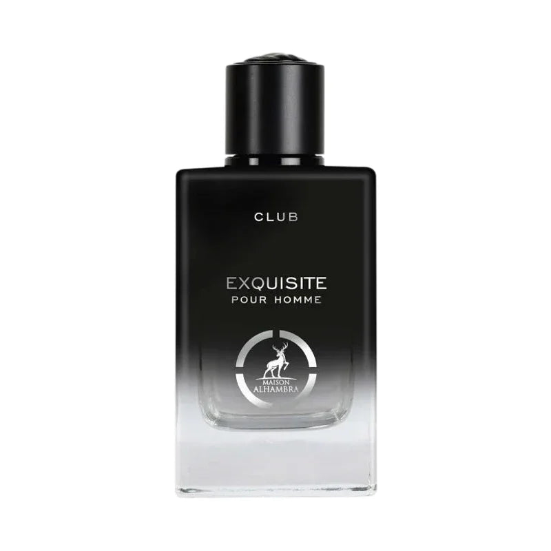 Parfum Club Exquisite Pour Homme de Maison Alhambra dans un flacon noir et transparent