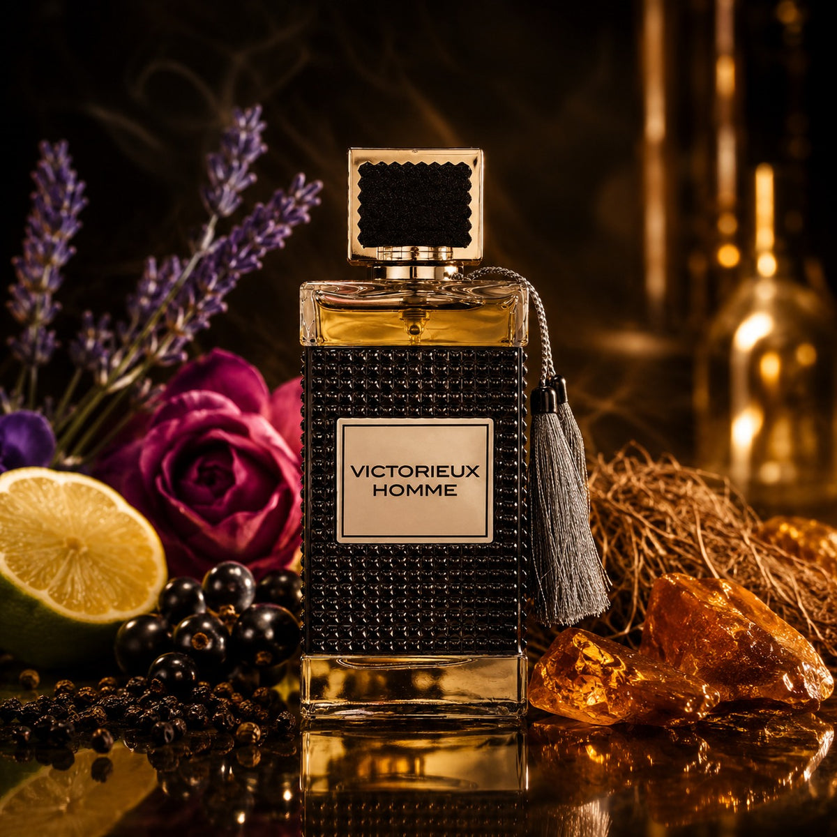 ARVOLA_SHOWCASE — Victorieux Homme Vurv, photo artistique (poivre noir, bergamote, cassis, geranium, lavande, rose, ambre, musc, vetiver)