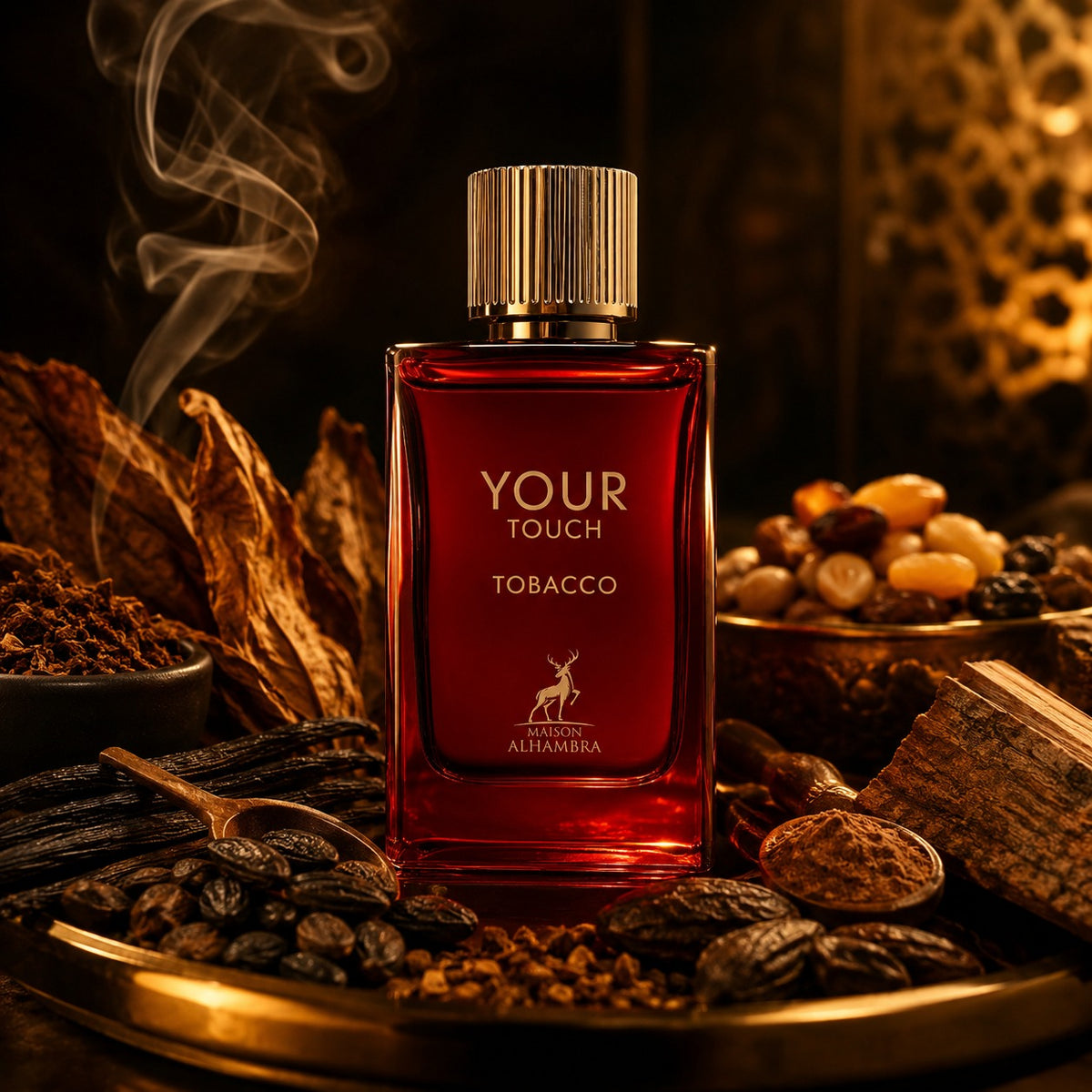 ARVOLA_SHOWCASE — Your Touch Tobacco Maison Alhambra, photo artistique (tabac, notes epicees, vanille, feve tonka, cacao, fruits secs, notes boisees)