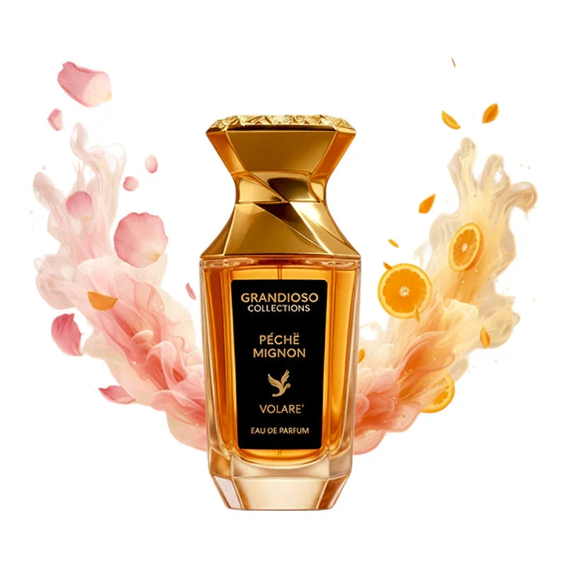 Flacon de parfum Grandioso Collections Péché Mignon Volare' Eau de Parfum avec éclats d'agrumes.
