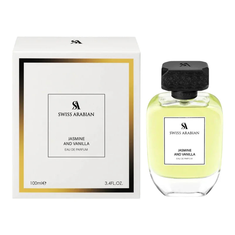 Flacon et boîte de parfum Swiss Arabian Jasmine and Vanilla Eau de Parfum 100ml.