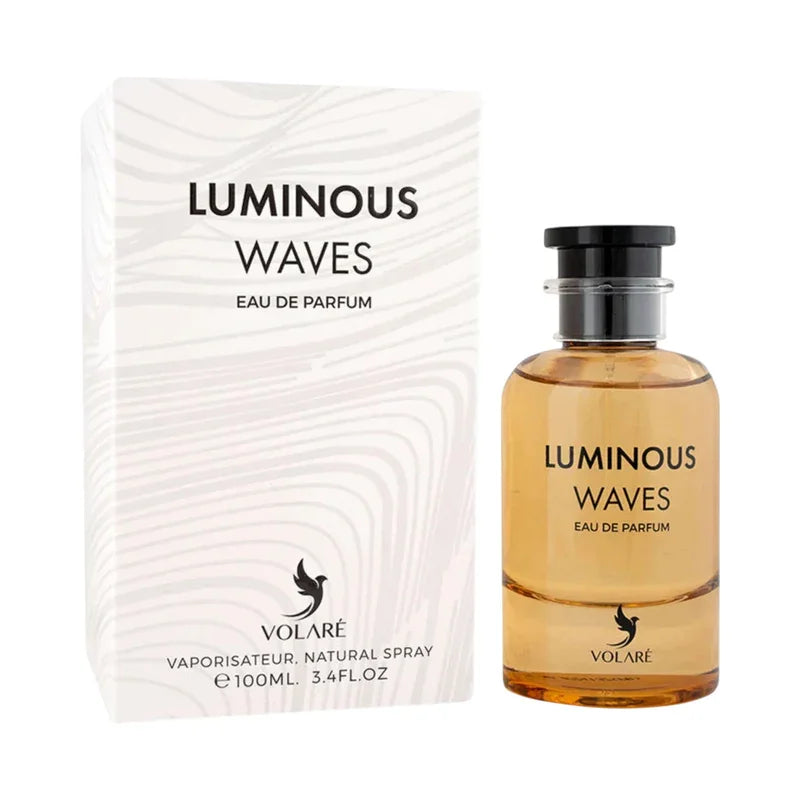 Parfum Luminous Waves de Volaré, eau de parfum 100ml avec son flacon et son étui blanc.
