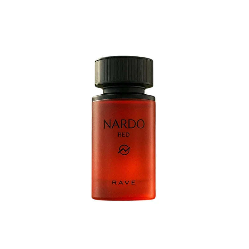 Flacon Nardo Red Rave, parfum rouge avec bouchon noir, design élégant