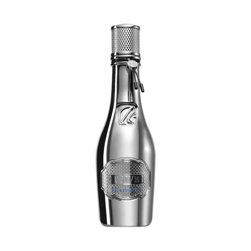 Flacon de parfum argenté Arvola Paris avec bouchon texturé et étiquette gravée.