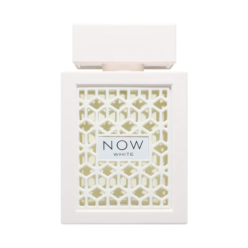 Flacon de parfum blanc Now White avec motif géométrique ajouré