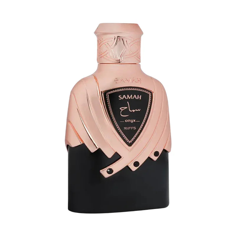 Parfum Samah Onyx Riffs dans un flacon élégant noir et rose gold