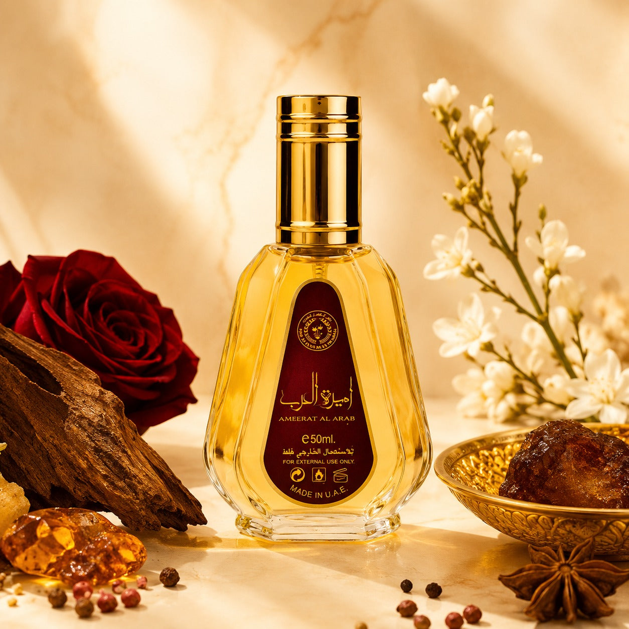 ARVOLA_SHOWCASE — Ameerat Al Arab, photo artistique (fragrances orientales au caractère élégant et enveloppant. Sa composition soigneusement travaillée offre un sillage raffiné, idéal pour accompagner le quotidien comme les occasions spéciales. Grâce à sa co