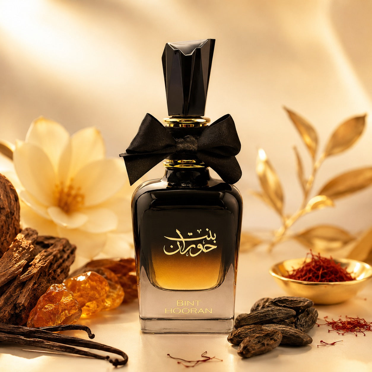ARVOLA_SHOWCASE — Bint Hooran, photo artistique (fragrances orientales au sillage affirmé. Son caractère chaleureux et enveloppant en fait un choix idéal au quotidien comme pour les occasions spéciales, avec une tenue durable qui accompagne la journée. Prése