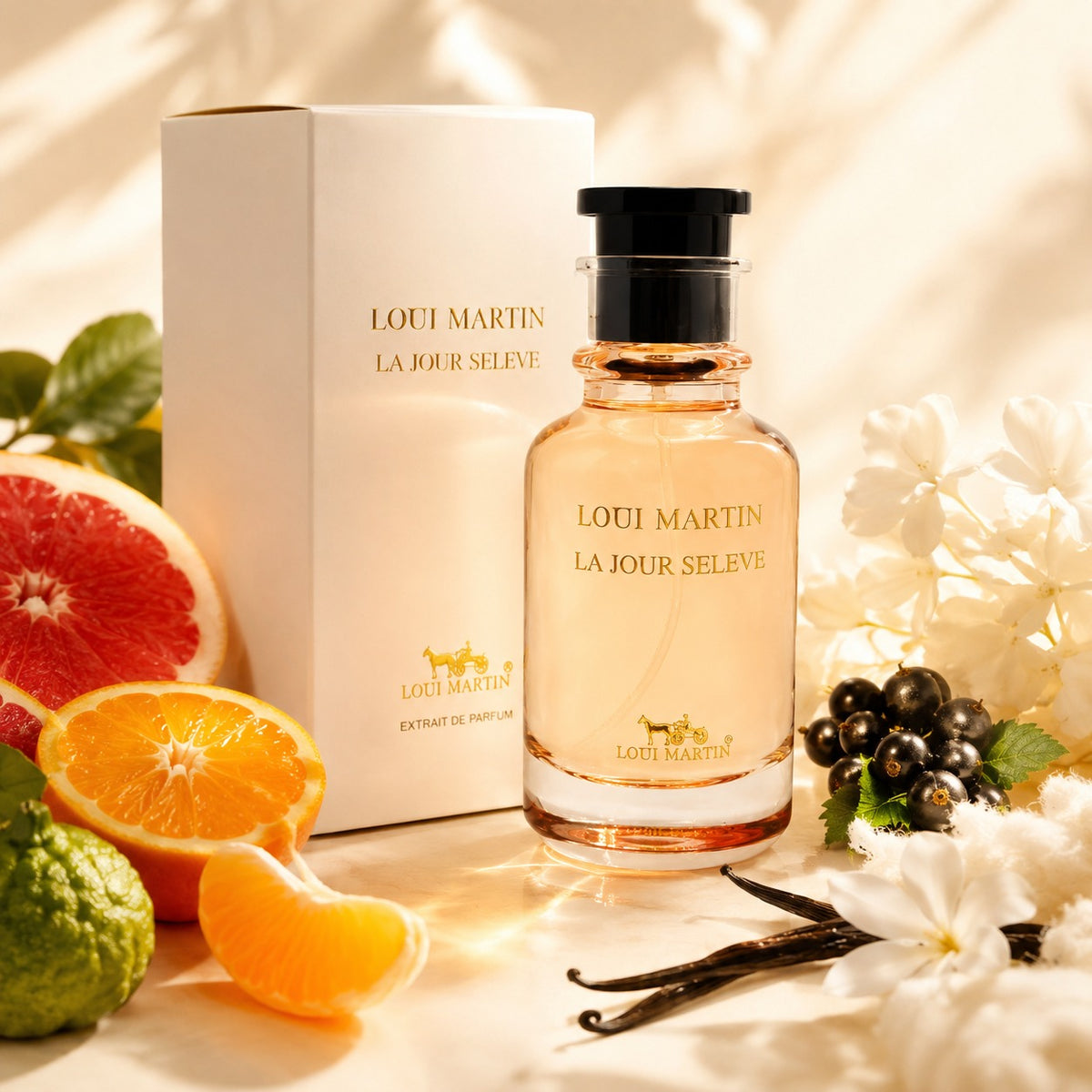 ARVOLA_SHOWCASE — Le Jour Seleve, photo artistique (Pamplemousse, Mandarine, Orange, Bergamote, Cassis, Musc blanc, Vanille)