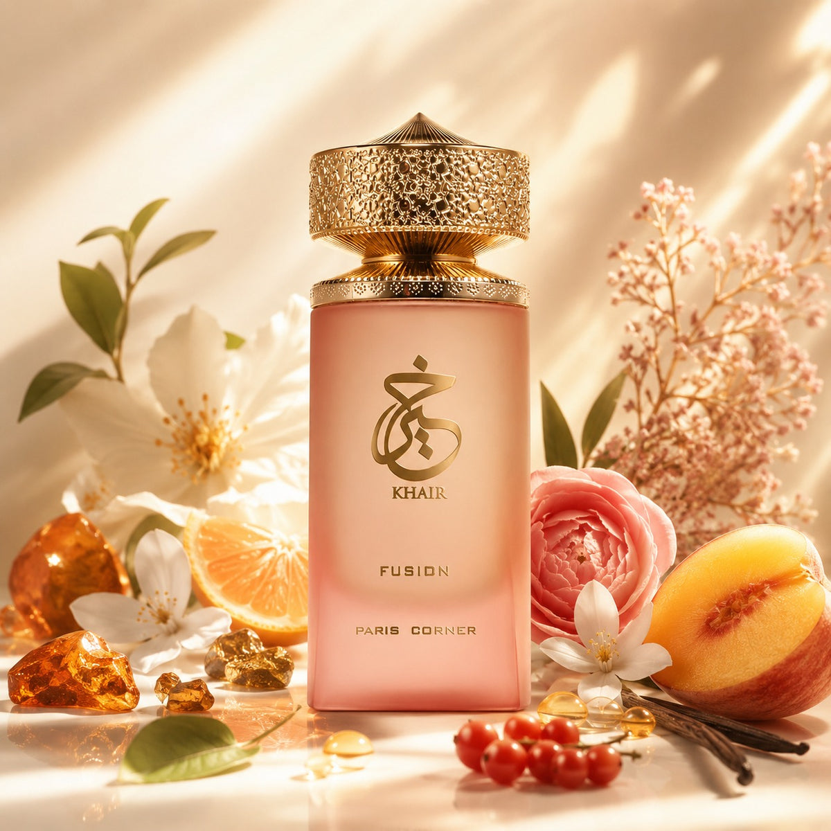 ARVOLA_SHOWCASE — Khair Fusion, photo artistique (fragrance offre un excellent équilibre entre intensité et confort, permettant une utilisation régulière tout en conservant une bonne tenue sur la peau. Khair Fusion s’adresse aux amateurs de parfums soignés,