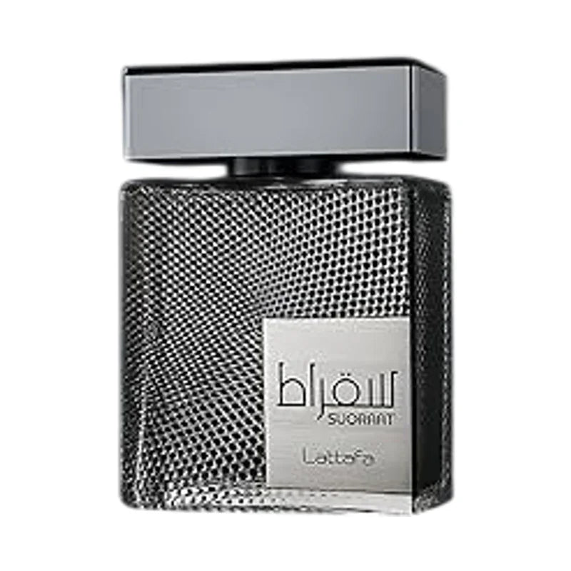 Parfum Lattafa Suqraat dans un flacon texturé gris métallique élégant