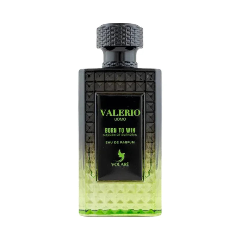 Parfum pour homme Valerio Born to Win Eau de Parfum flacon noir et vert