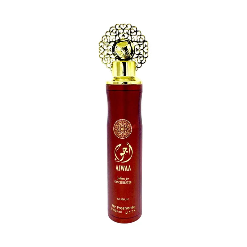 Diffuseur d'air concentré Ajwaa Nusuk, flacon rouge et doré, parfum oriental luxueux