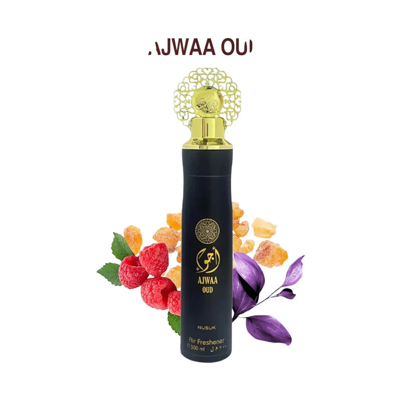 Diffuseur d'air Ajwaa Oud Nusuk 300ml, parfum oriental avec notes de framboise et ambre