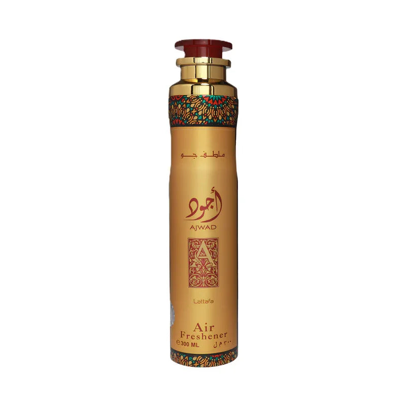 Ajwad Air Freshener 300ml, parfum d'intérieur luxe avec étiquette or et motifs arabes