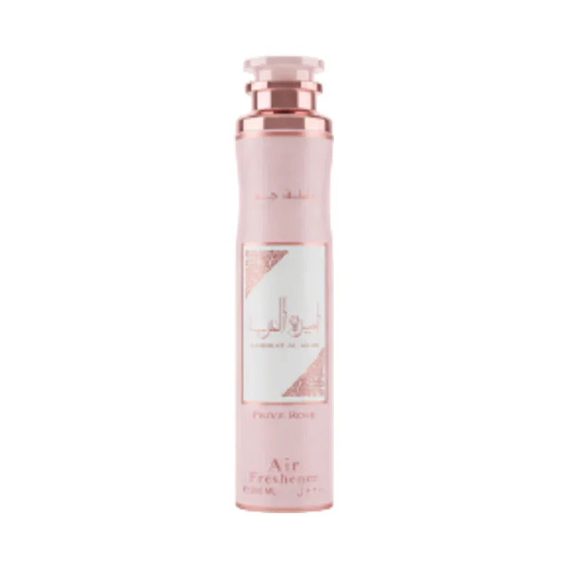 Spray désodorisant pour l'air parfum Rose Privée dans un flacon rose élégant