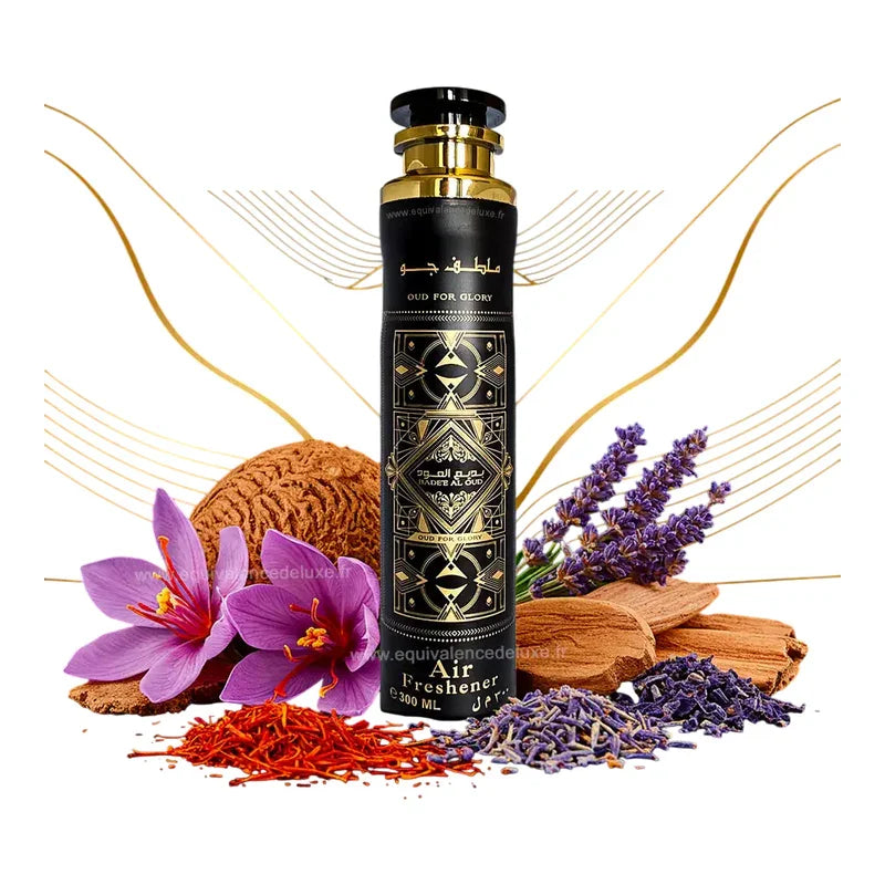 Diffuseur d'air Oud for Glory 300ml, parfum luxueux avec safran et lavande, design élégant noir et or