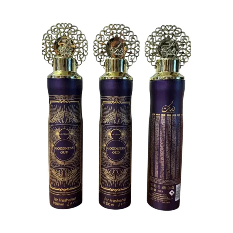 Diffuseurs d'air parfumé Goodness Oud, flacons violets ornés d'or, 300 ml, design luxueux