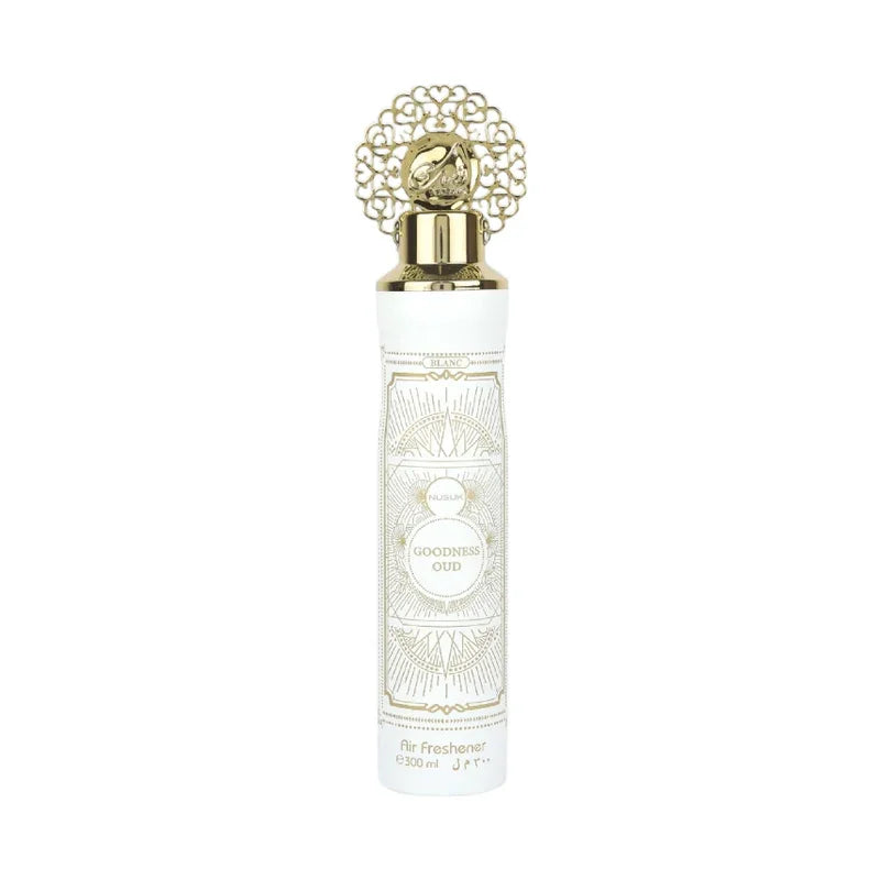 Diffuseur d'air Goodness Oud 300ml, design élégant blanc et or, parfum oriental luxueux