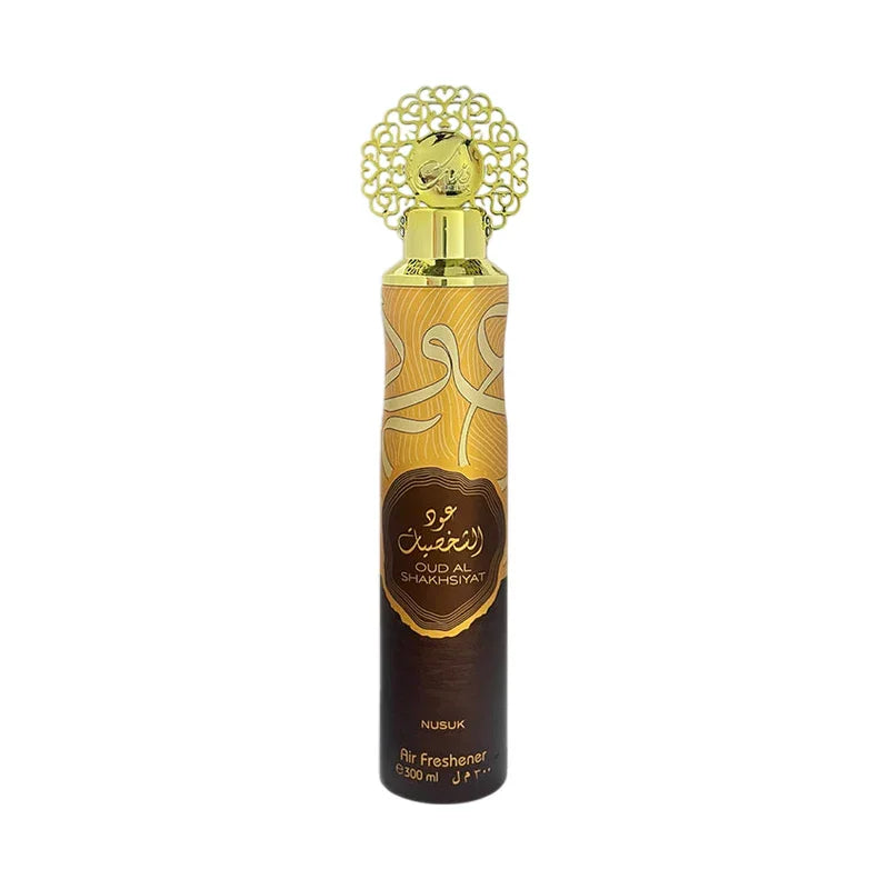 Diffuseur d'air Oud Al Shakhsiyat Nusuk, 300 ml, design doré élégant avec motif arabe