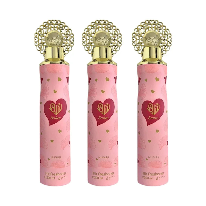 Diffuseur d'air rose Saheer 300ml avec cœur doré et pommeau ornemental