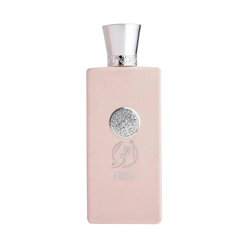 Flacon de parfum rose pâle AIWAA avec bouchon argenté et médaillon gravé