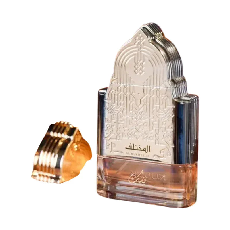 Flacon de parfum de luxe Al Mukhtalif avec bouchon doré sculpté