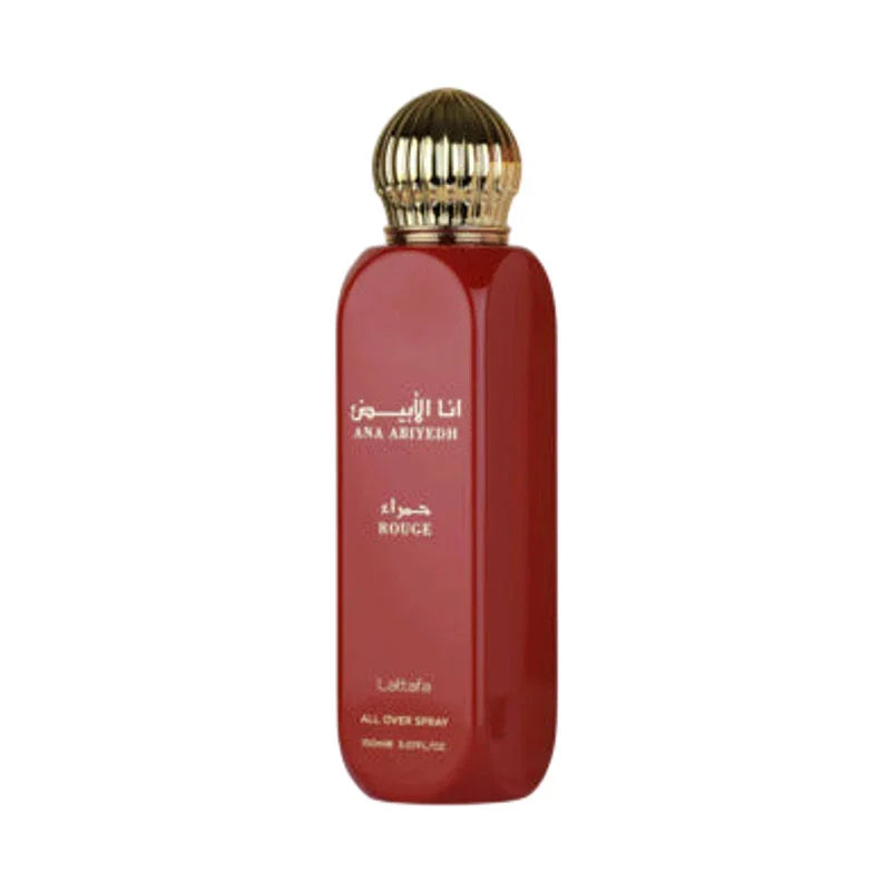 Parfum rouge Ana Abiyedh Lattafa, vaporisateur tout corps avec bouchon doré luxueux