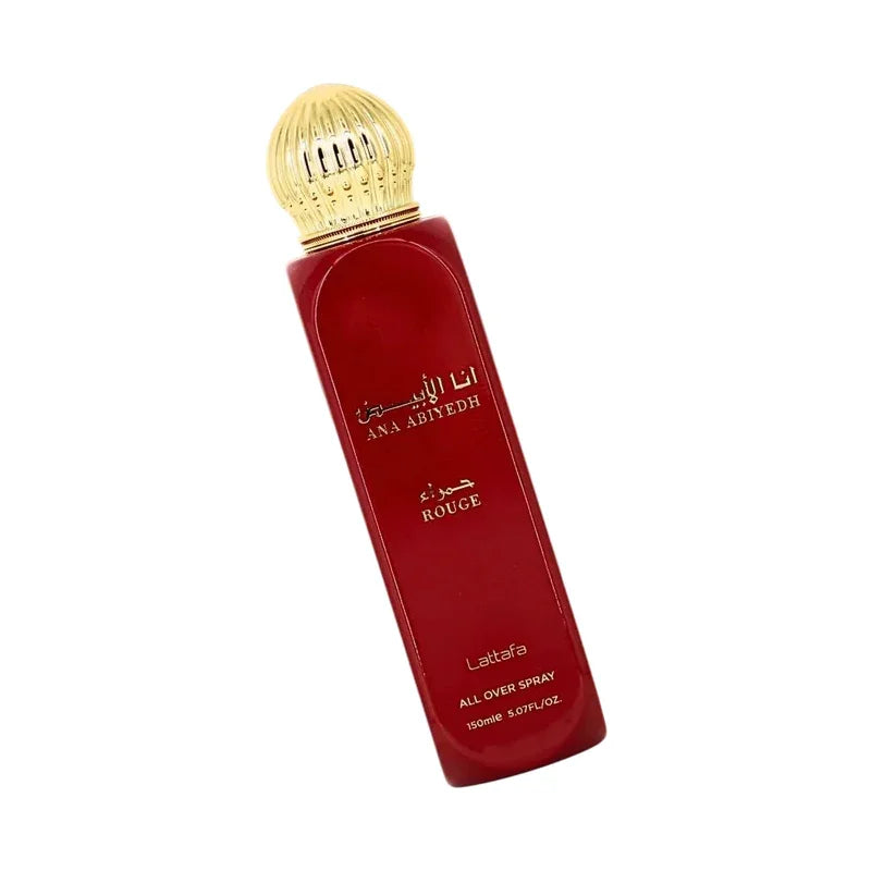 Parfum rouge Ana Abiyedh Lattafa, vaporisateur tout corps 150ml, flacon élégant doré