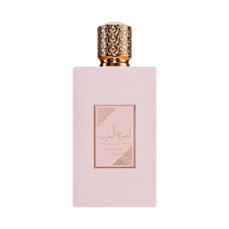 Parfum Ameerat Al Arab Privé Rosé d'Asdaaf dans un flacon rose élégant