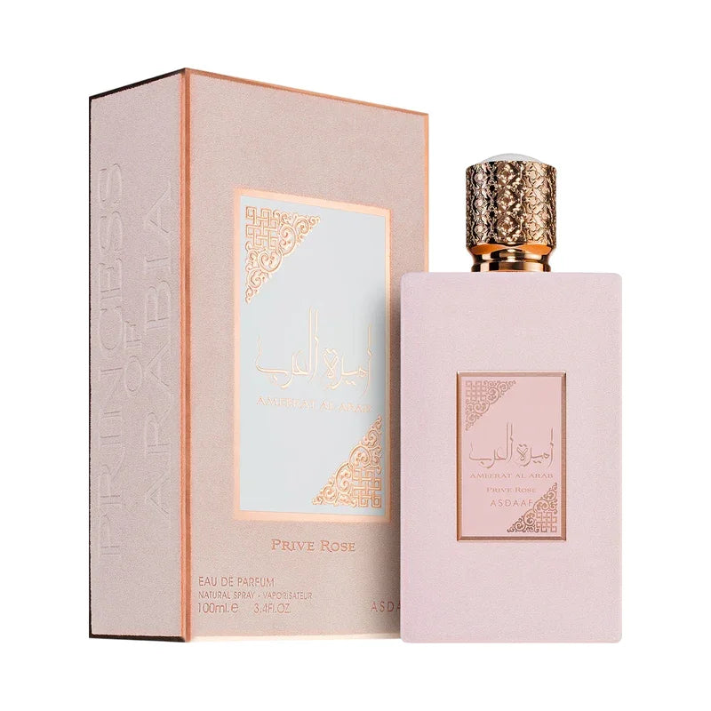 Parfum Eau de Parfum Prive Rose d'Asdaaf dans son coffret rose élégant.