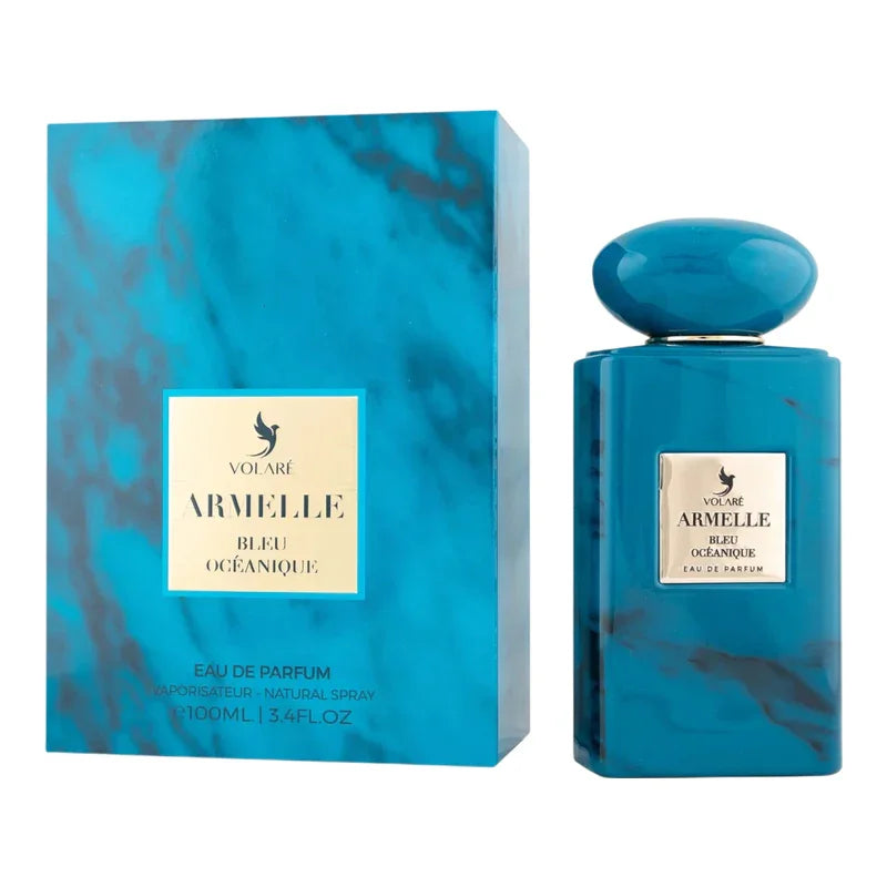 Parfum Armelle Bleu Océanique Eau de Parfum 100ml dans son flacon et coffret bleu marbré