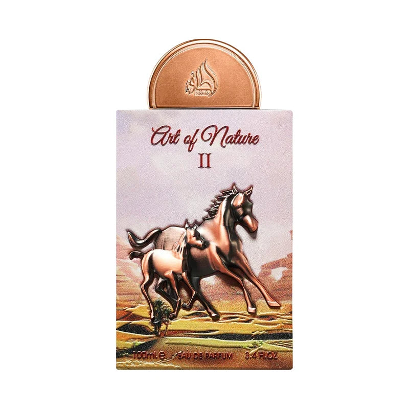 Parfum Art of Nature II, eau de parfum 100ml, flacon avec chevaux dorés et bouchon cuivré