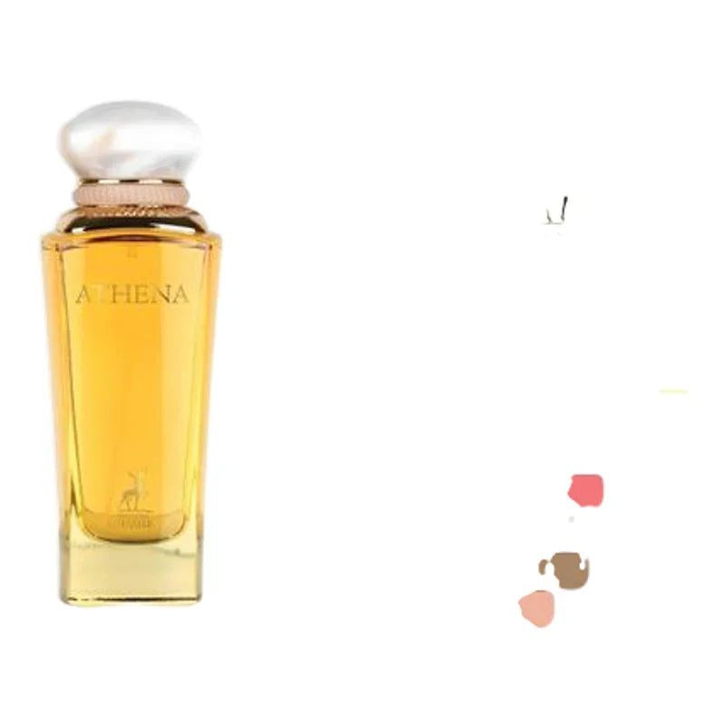 Flacon de parfum Athena de Arvola Paris avec liquide doré.