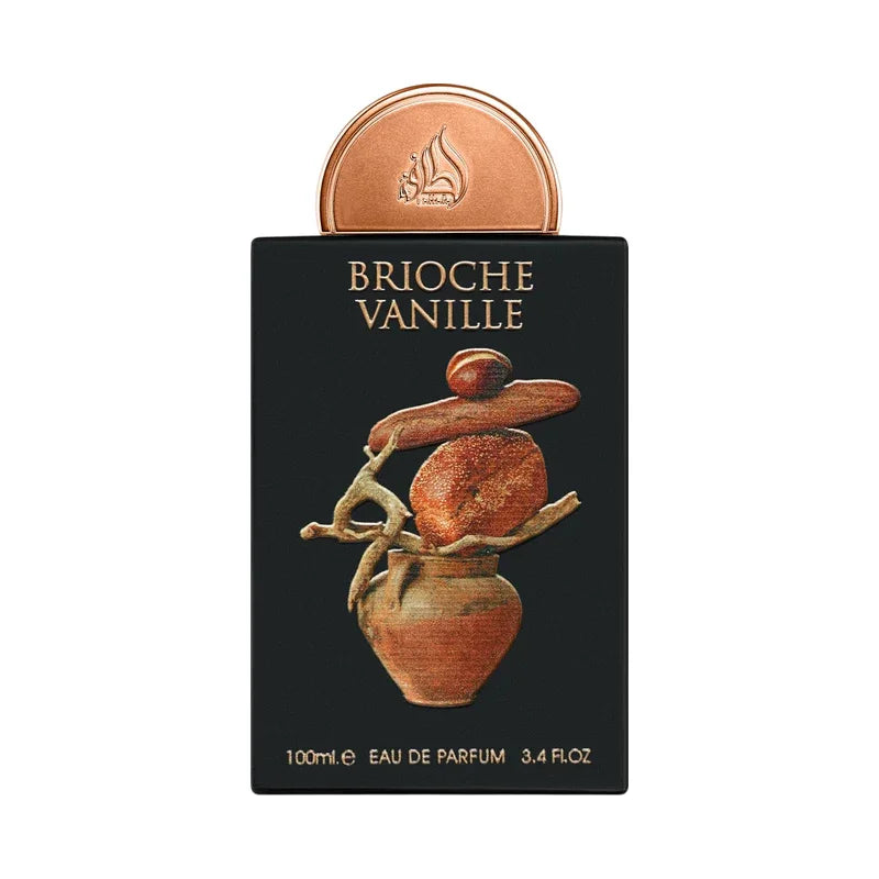 Brioche Vanille Eau de Parfum 100ml, flacon noir avec illustration gourmande et bouchon cuivré élégant