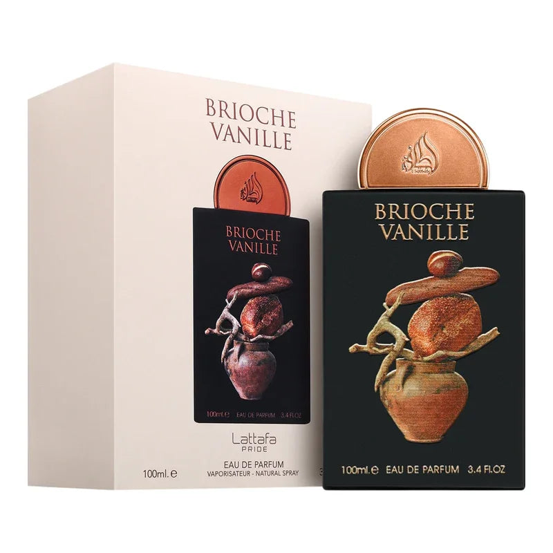 Brioche Vanille Eau de Parfum 100ml, flacon élégant avec illustration de pâtisserie et pot en terre cuite