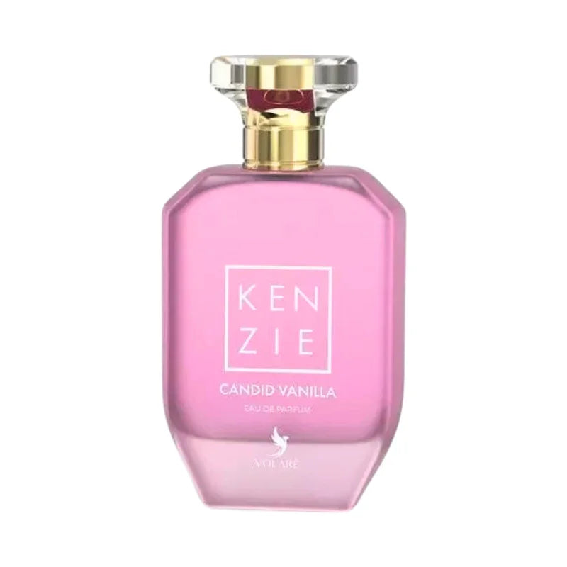 Parfum Kenzie Candid Vanilla Eau de Parfum, flacon rose avec bouchon doré, parfum femme doux et gourmand