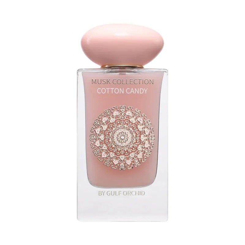 Parfum Cotton Candy de la collection Musk par Gulf Orchid, flacon rose avec motif mandala