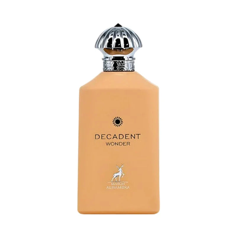 Parfum Decadent Wonder de Maison Alhambra, flacon élégant couleur ambre et bouchon argenté