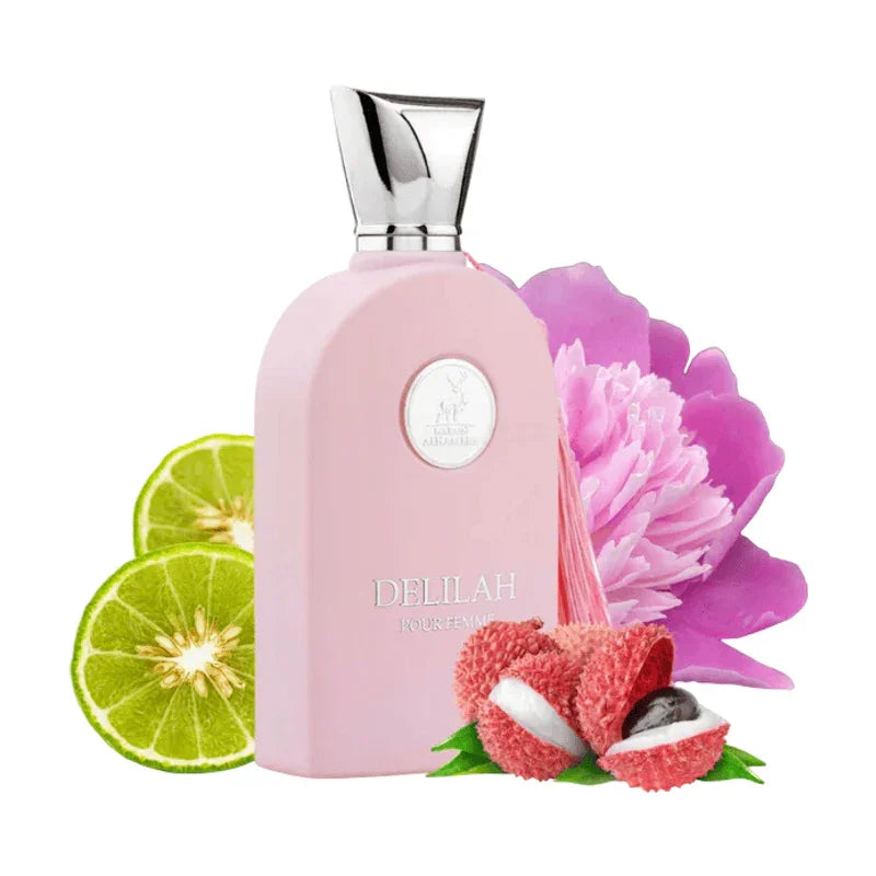 Parfum rose Delilah pour femme avec fleurs de pivoine et agrumes