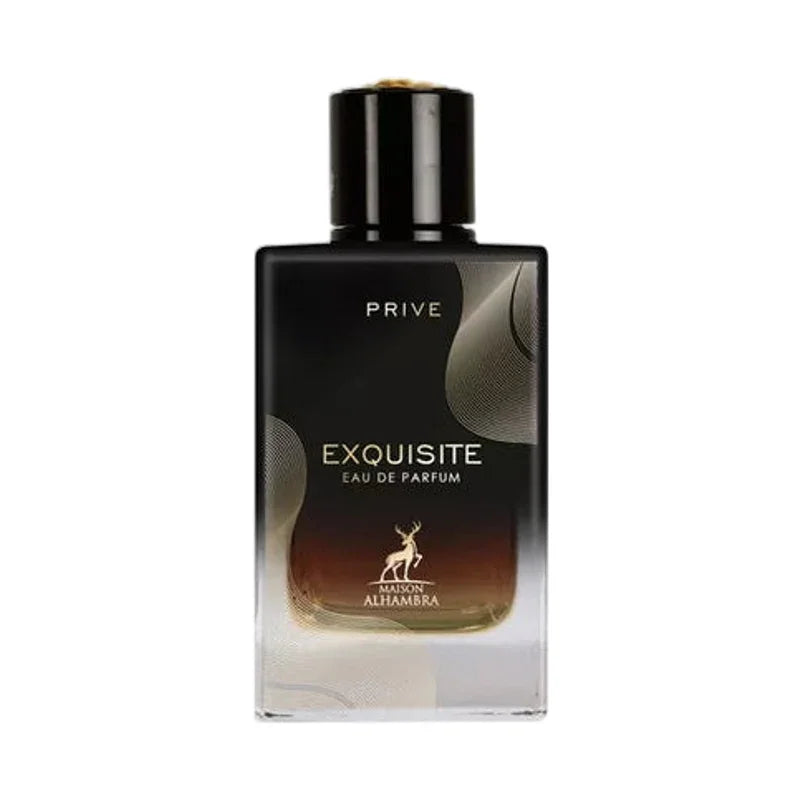 Exquisite Eau de Parfum Prive par Maison Alhambra, flacon élégant avec motif cerf doré