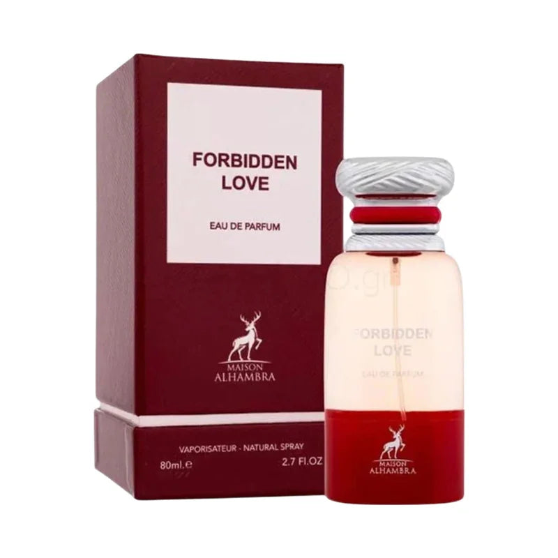 Eau de parfum Forbidden Love par Maison Alhambra, flacon 80ml avec boîte rouge élégante