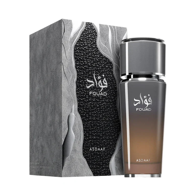 Parfum Fouad Asdaaf en flacon élégant avec boîte design texturé, parfum de niche pour homme