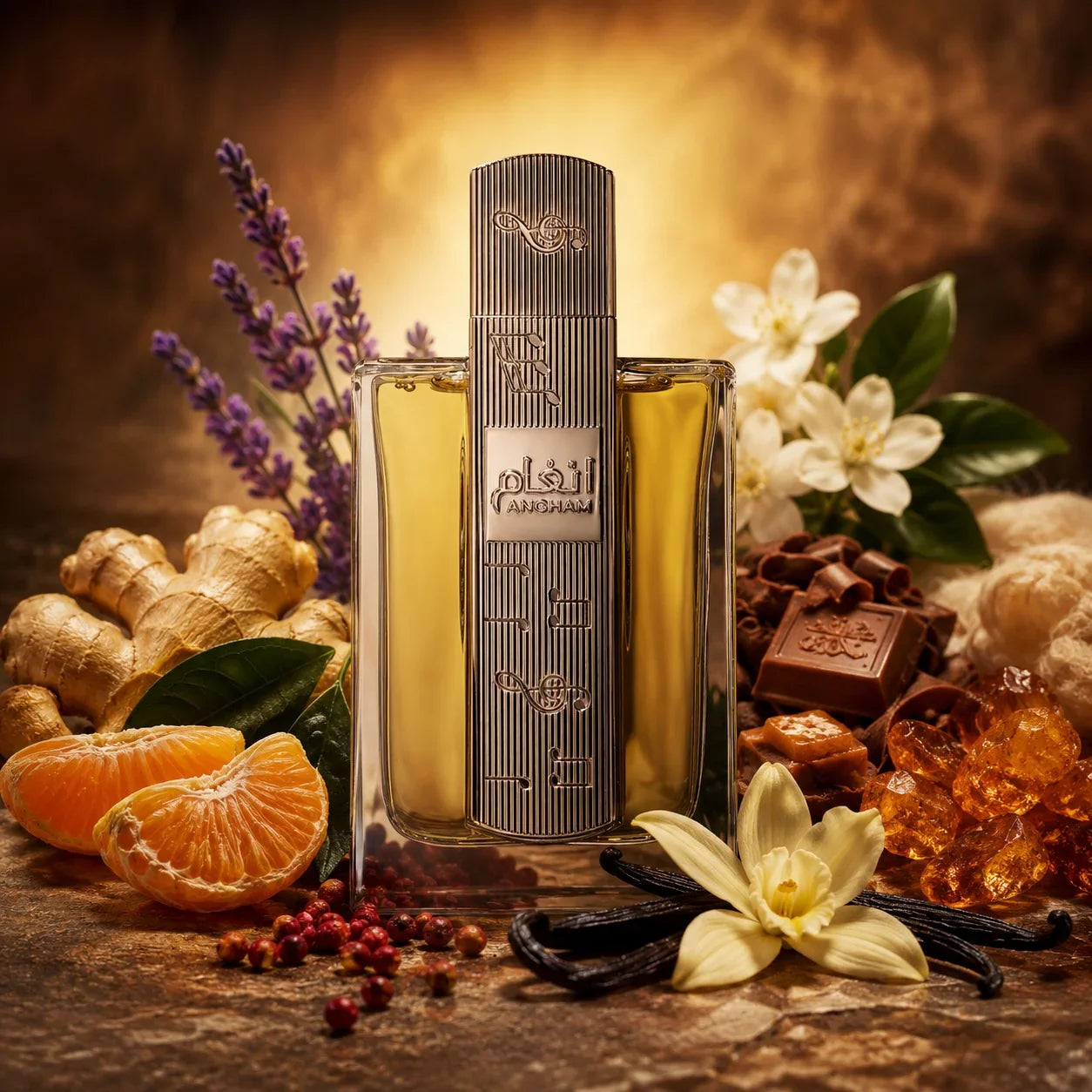 ARVOLA_SHOWCASE — Angham Lattafa, photo artistique (gingembre, clementine, poivre rose, lavande, praline, cacao, jasmin, vanille, ambre, musc)