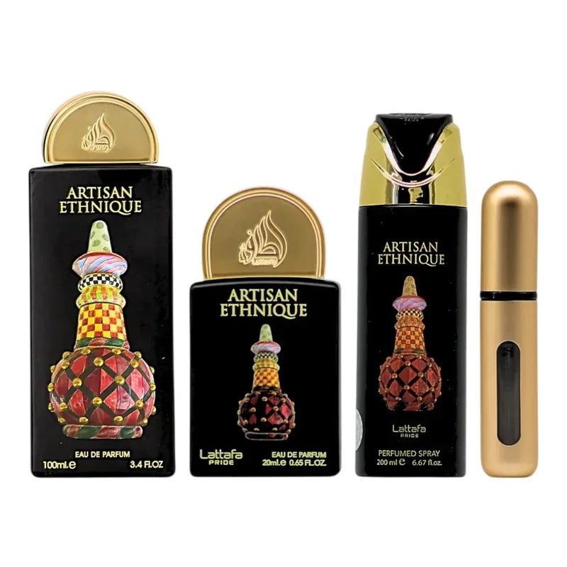 Collection Artisan Ethnique par Lattafa Pride : eaux de parfum et spray parfumé, flacons décorés, formats variés