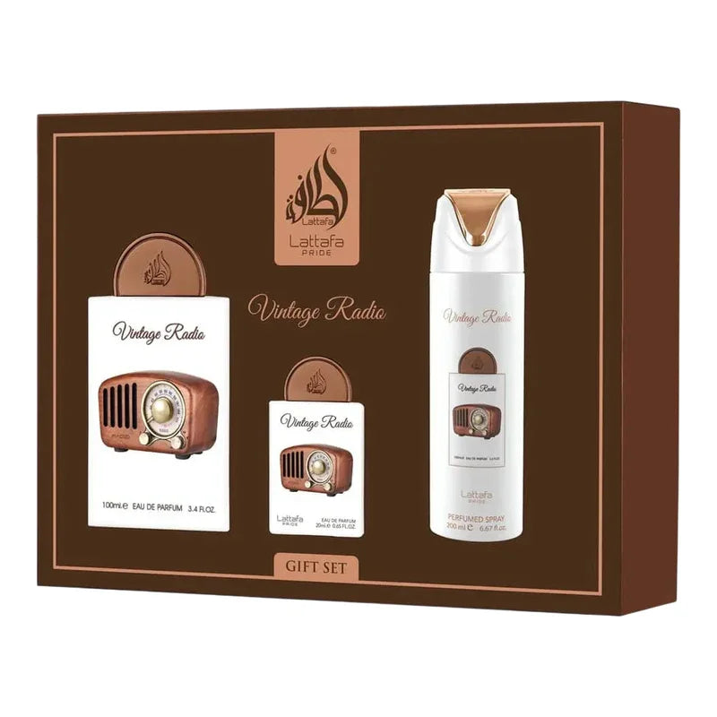Coffret cadeau Vintage Radio avec eau de parfum et spray parfumé, design rétro élégant