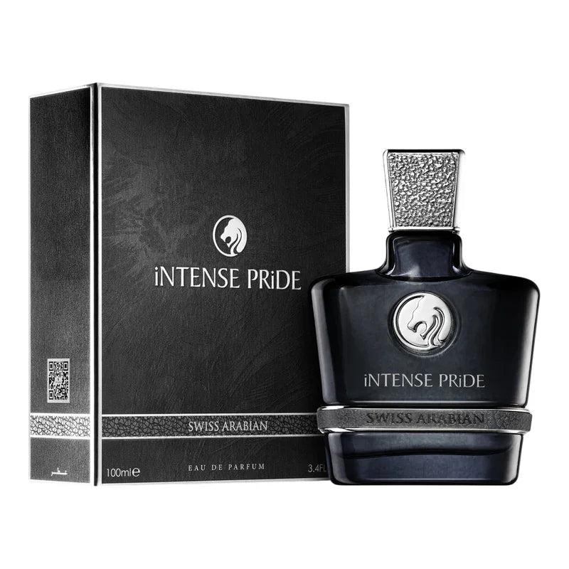Parfum Intense Pride Swiss Arabian, flacon noir élégant et boîte luxueuse, eau de parfum 100ml